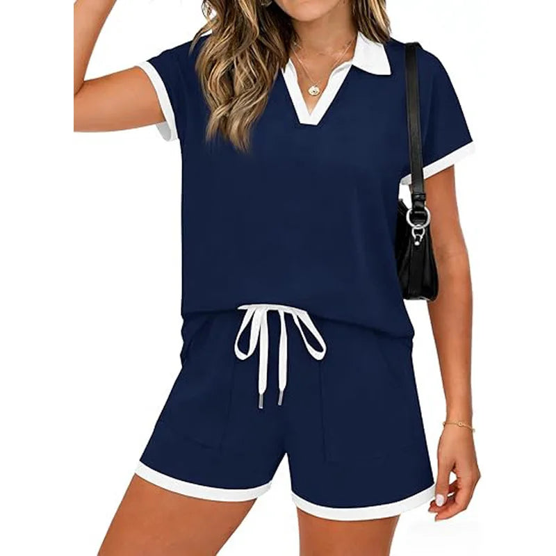 Soft Casual Relaxed Patchwork Two Piece Set for Women