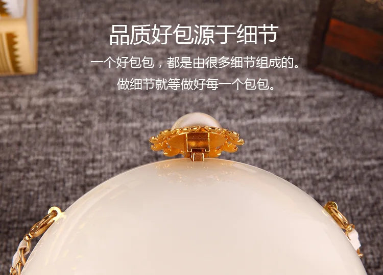 Pearl Embellished Round Acrylic Clutch Bag for Women