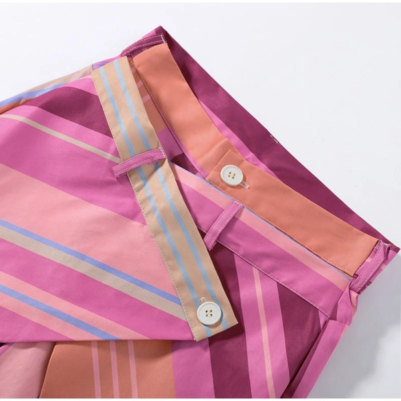 Striped Patchwork Vest and Asymmetric Trousers Set for Women