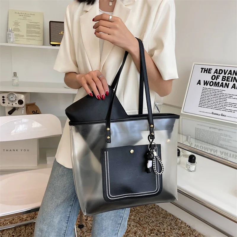 Transparent Jelly Zipper Tote Bag Large Capacity High-quality Texture Handbag Fashionable Luxury Ladies Commuter Shoulder Bag