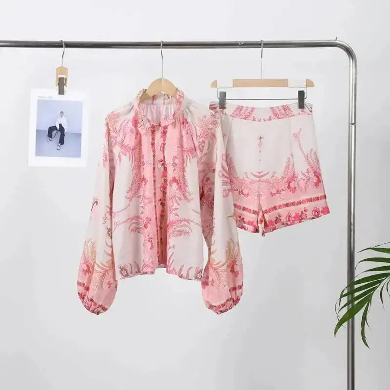 Casual Print Relaxed Fit Top and Shorts Set for Women