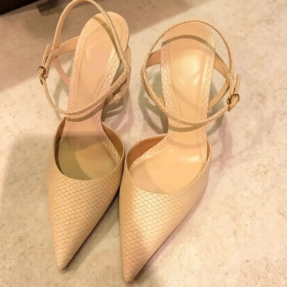 Cream Snake Print Leather Stilettos
