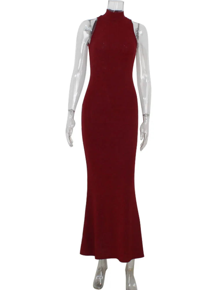 Sequin Turtleneck Sleeveless Maxi Bodycon Dress for Women