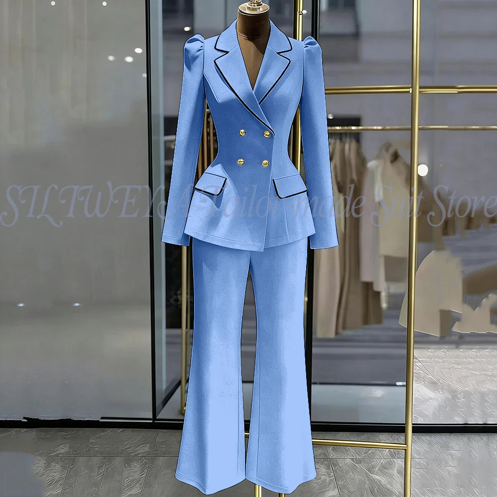 Double Breasted Blazer Set With Side Pockets For Women