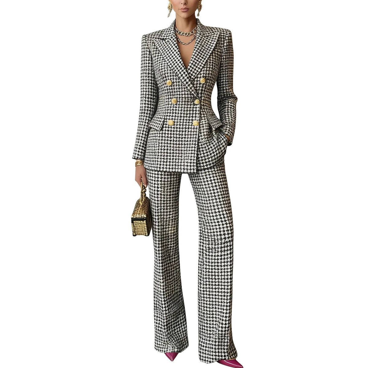 Slim Fit Long Sleeve Blazer and Pants Suit Set for Women