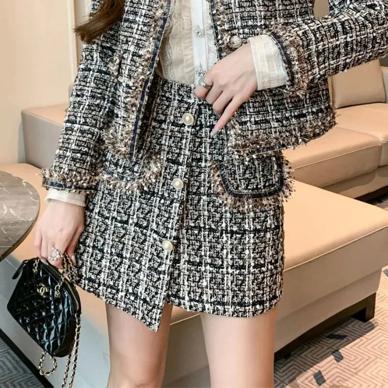 Autumn Winter Street Style Tweed Suit