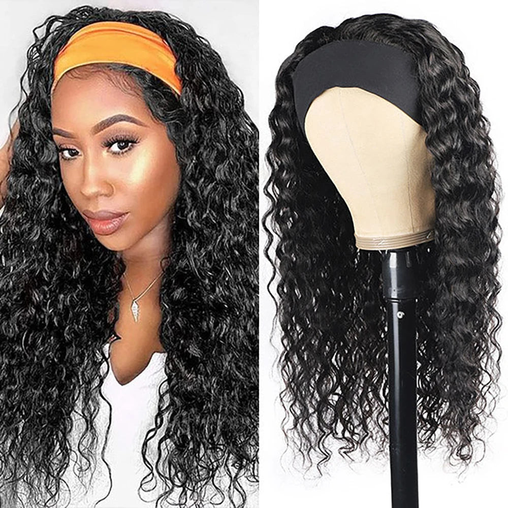 Women's Headband Wig Human Hair Water Wave Natural Hair Brazilian Wigs For Black Women Remy Full Machine Made Fast Delivery