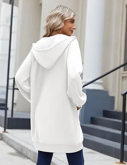 Solid Color Long Sleeve Zippered Hoodies For Women