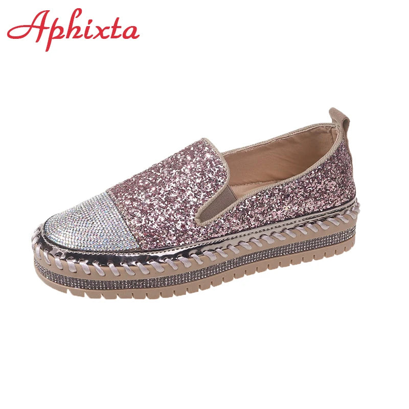 Soft Faux Leather Sequined Platform Loafers For Women