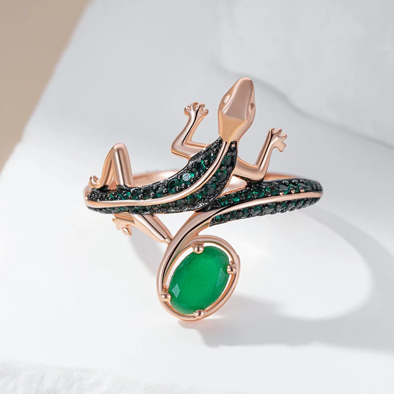 Green Zircon Lizard Cocktail Ring