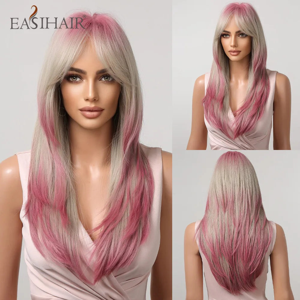 Heat Resistant Long Straight Ombre Bangs Wig for Women