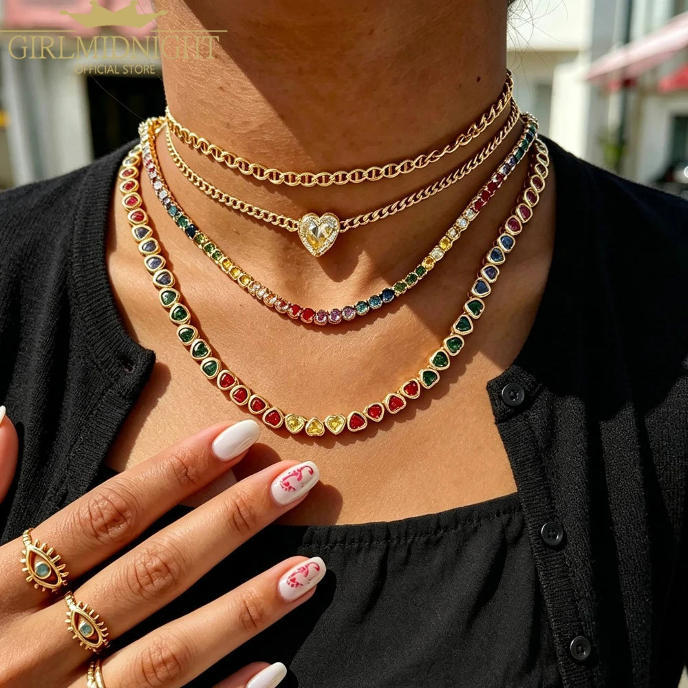 Rainbow Heart Bracelet And Necklace Set