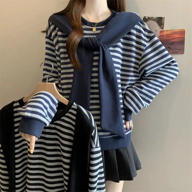 Plus Size Preppy O Neck Long Sleeve Bow Sweatshirt For Women