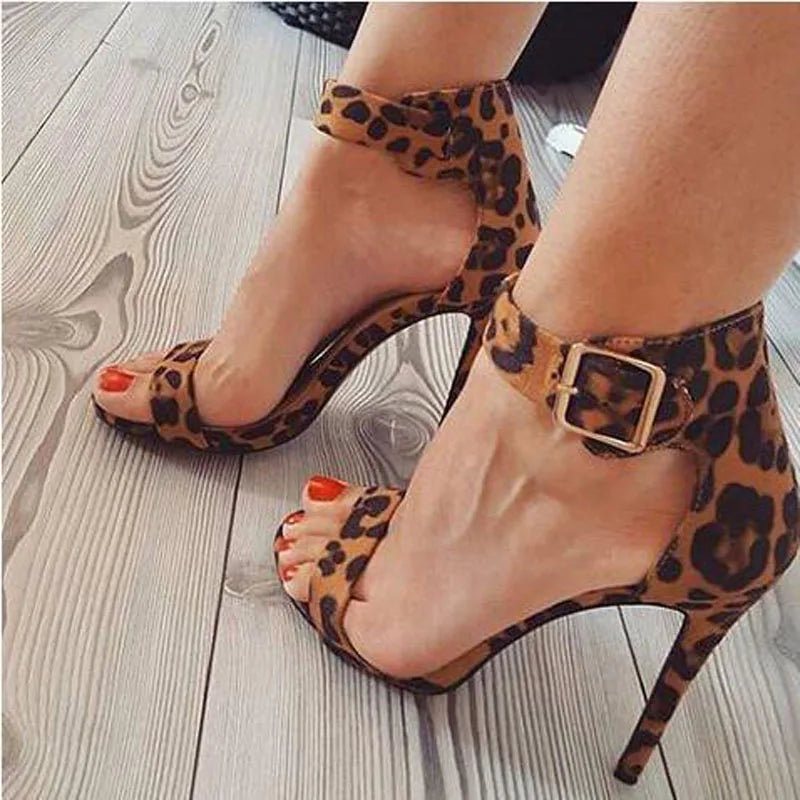 Leopard Print With Buckle Ankle Strap Sandals for Women