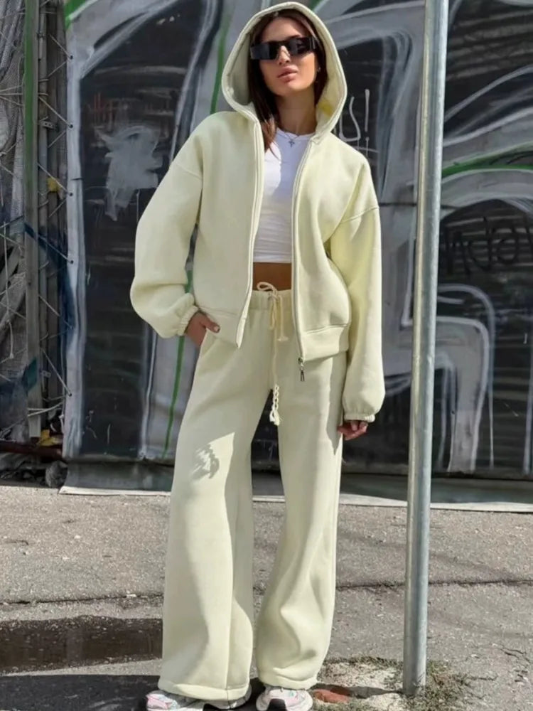 Hooded Loose Two Piece Top and Pants Set for Women