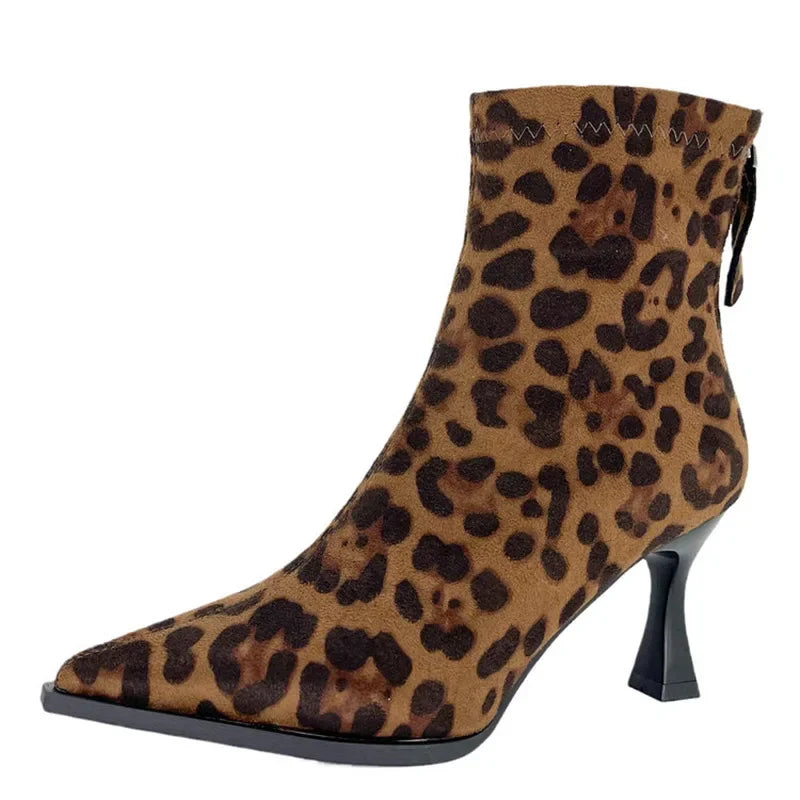 Leopard Print Zipper Ankle Boots