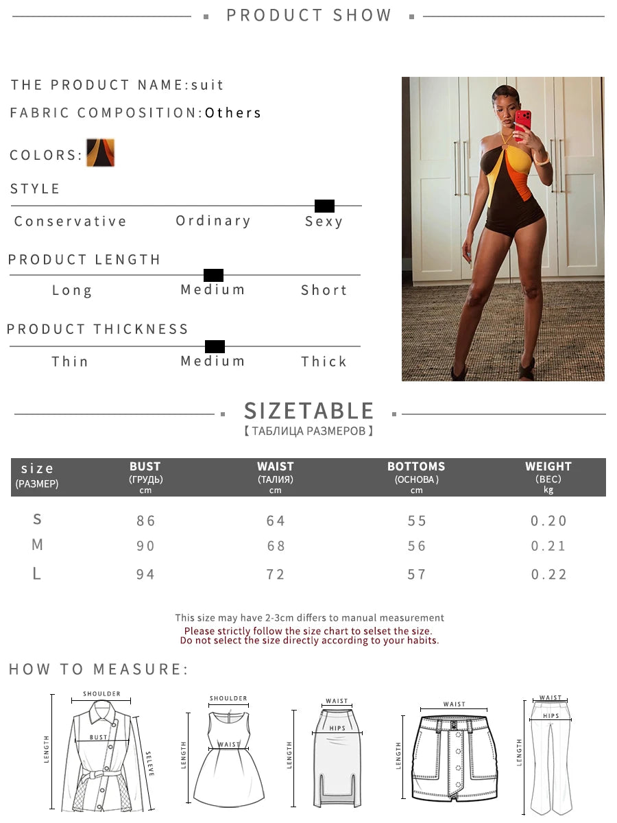 Color Block Halter Backless Skinny Playsuit for Women