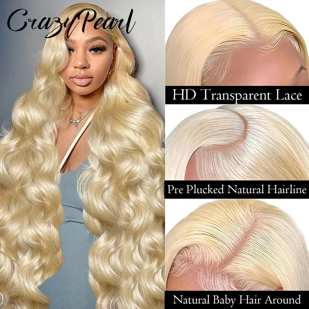 Long Blonde Body Wave HD Lace Front Human Hair Wig for Women