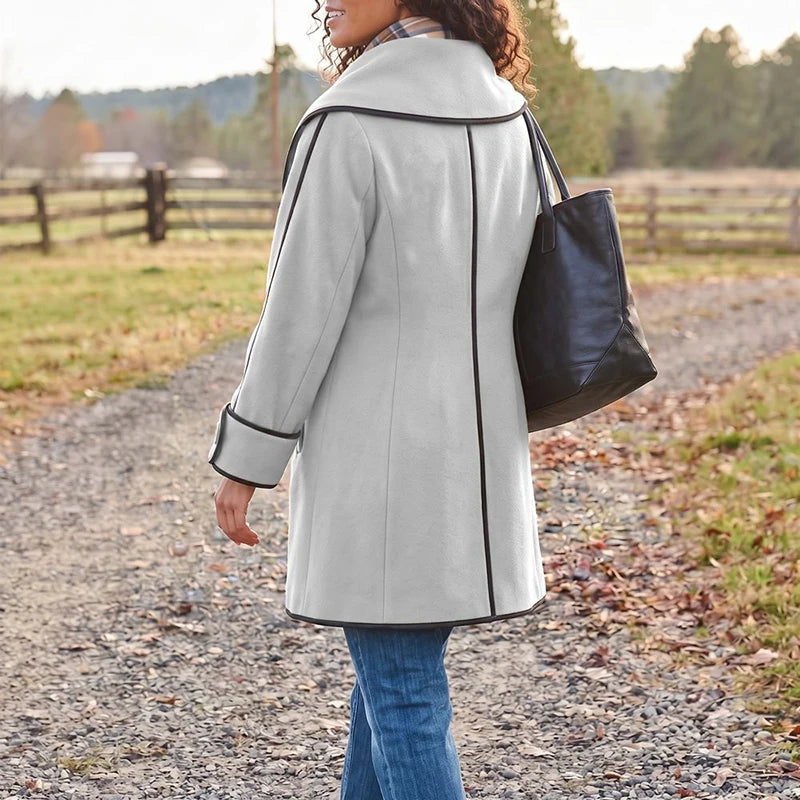 Elegant Contrasting Trim Lapel Office Jacket for Women