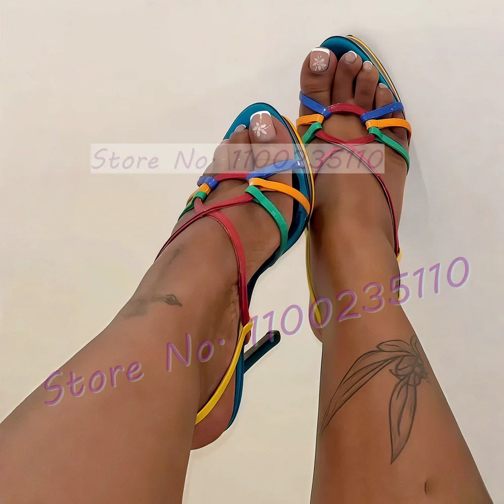 Colorful Striped Ankle Strap Platform Sandals For Women
