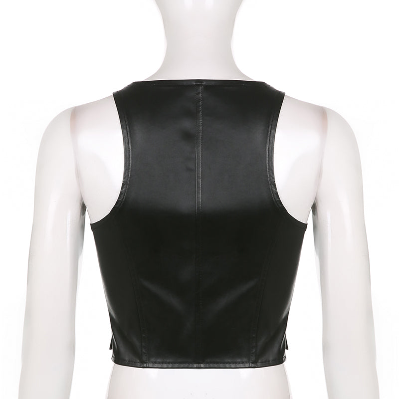 Vintage V Neck Button Up Sleeveless Vest for Women