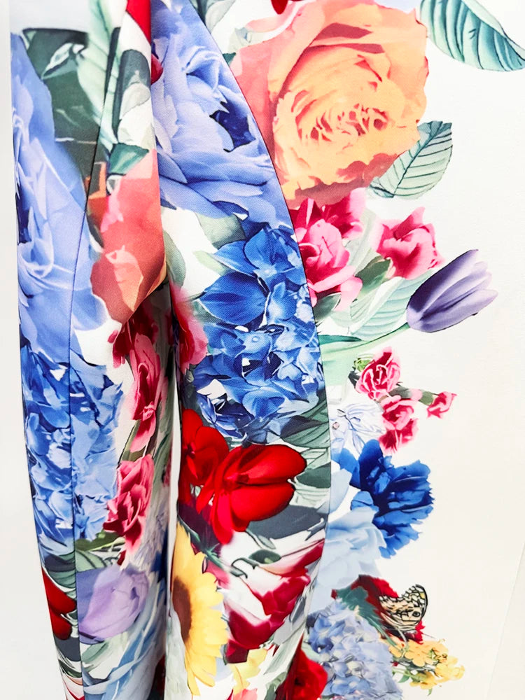 HIGH STREET Newest 2026 Designer Runway Suit Set Women's Gorgeous Floral Printed Blazer Pants Suit 2pcs