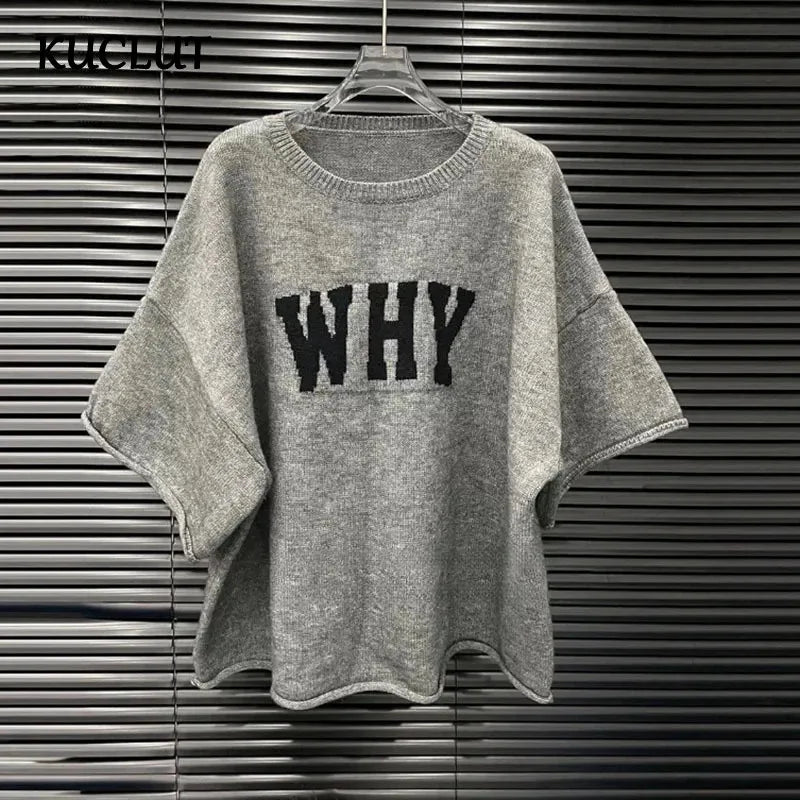 KUCLUT 2025 Fashion Autumn New Niche Design Loose Style Printed Knitted Sweater For Women Loose O-neck Tops Female 1A1216