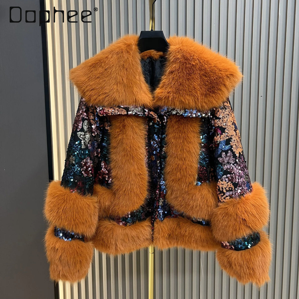 Purple Sequined Faux Fur Coat
