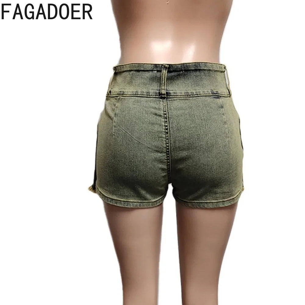 FAGADOER Y2k Denim Shorts Women Pleated Skirt Shorts Summer Stretchy Casual Shorts Retro 90s Fashion Streetwear Short Pants