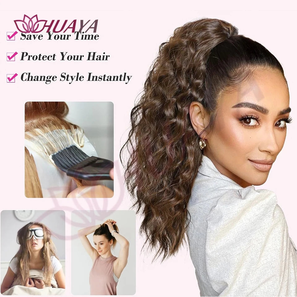 Frosted Water Wave Clip In Ponytail Hair Extension For Women