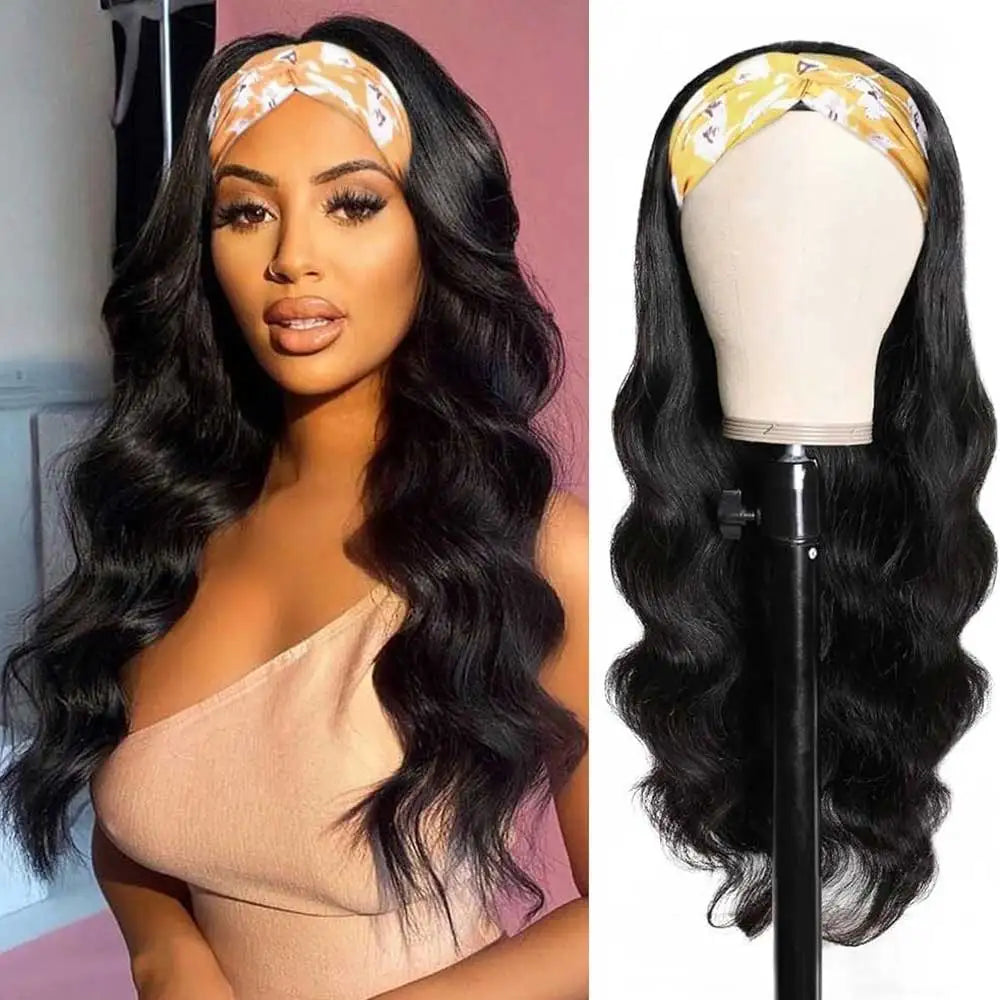 Long Water Wave Human Hair Headband Wig