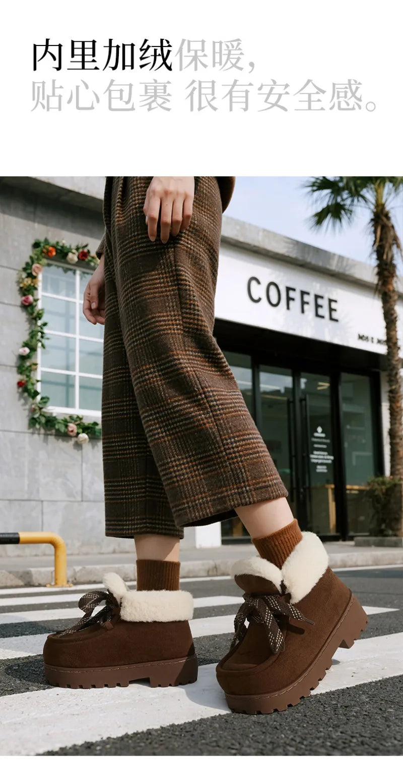 Warm Plush Lined Lace Up Faux Suede Ankle Boots for Women