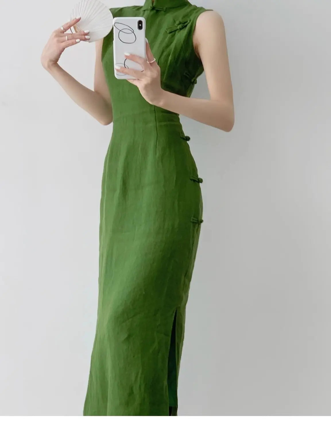 Moss Green Retro Chinese Style Cheongsam Dress for Women