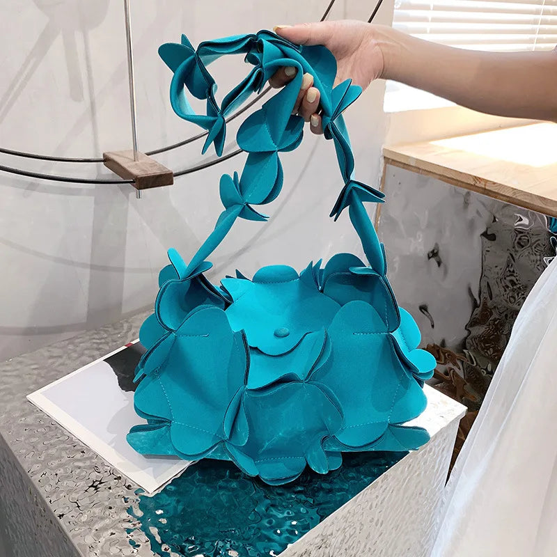 Korean Style 3D Flower PU Leather Shoulder Bag for Women