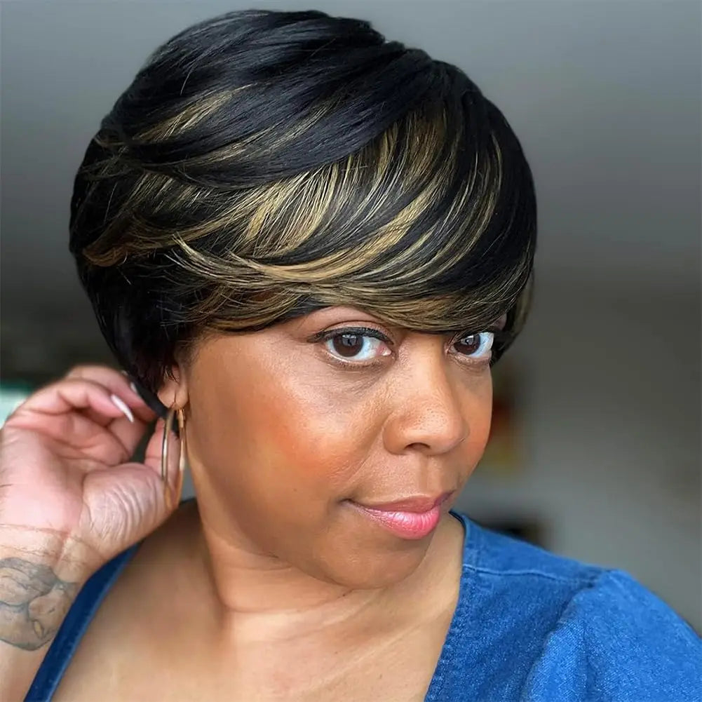 Natural Short Pixie Cut Ombre Heat Styleable Wig For Women