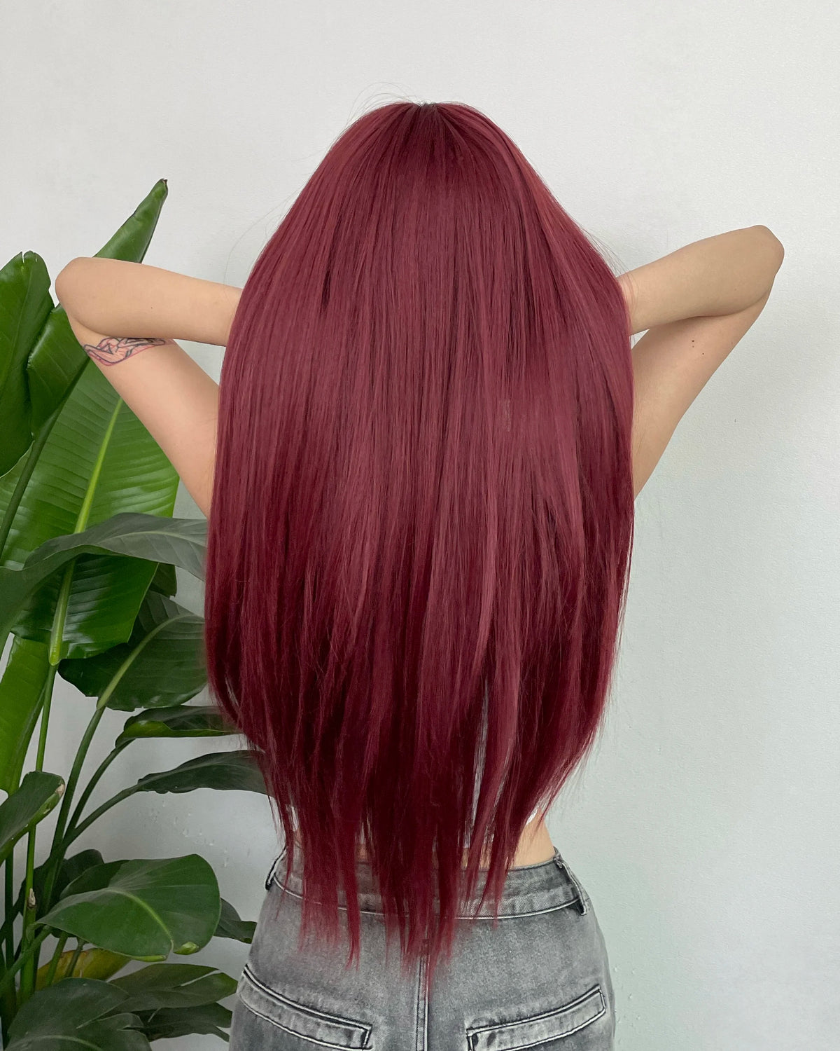 Long Straight Dark Red Cosplay Wig With Bangs for Women