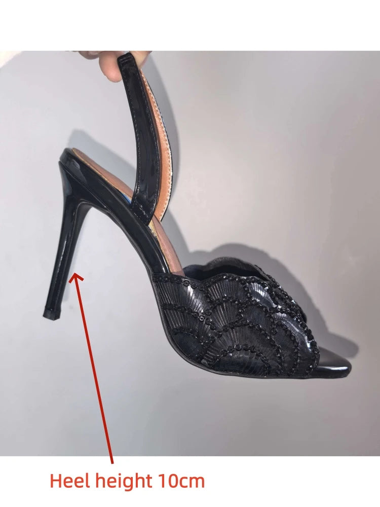 Luxurious Sparkling Fish Mouth Strap Sandals for Women