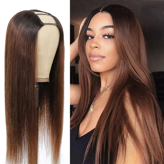 Glueless Honey Blonde V Part Human Hair Wig for Women