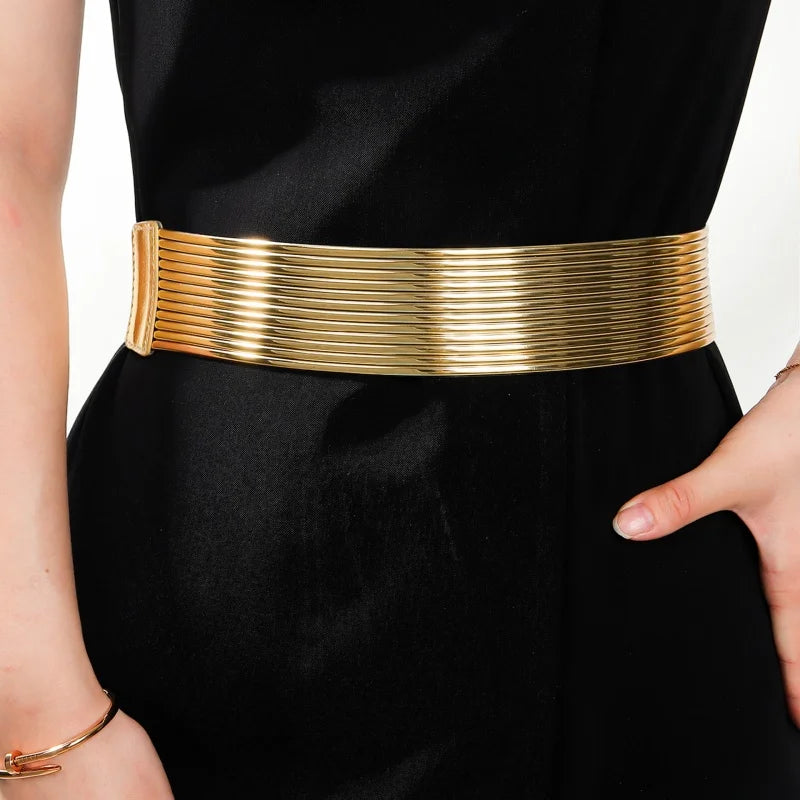 Pearl Embellished Wide Elastic Waist Belt for Women