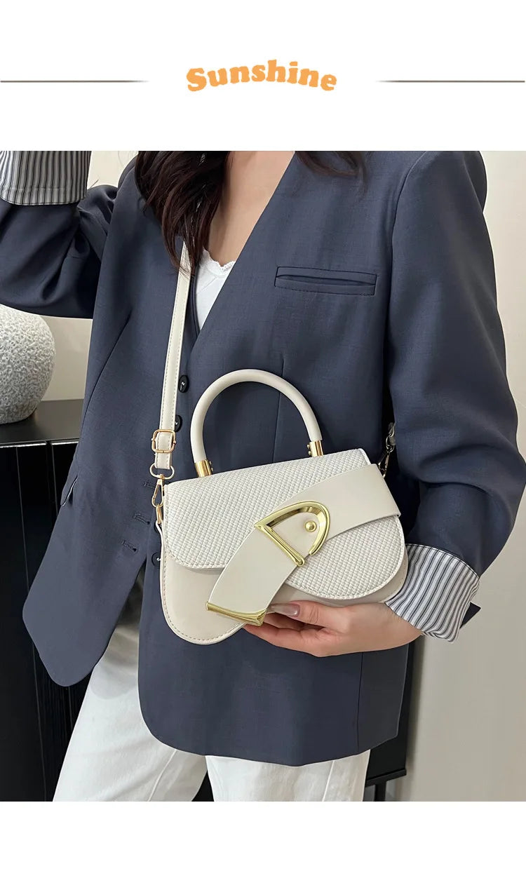 Women's Elegant Minimalist Shoulder Bag Golden-Tone Hardware Adjustable Strap Formal Purse Durable Handbag Fashionable Tote
