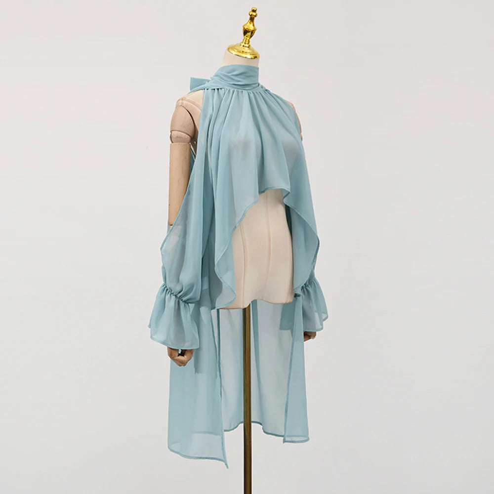 Loose Fit Asymmetrical Hem Chiffon Blouse for Women