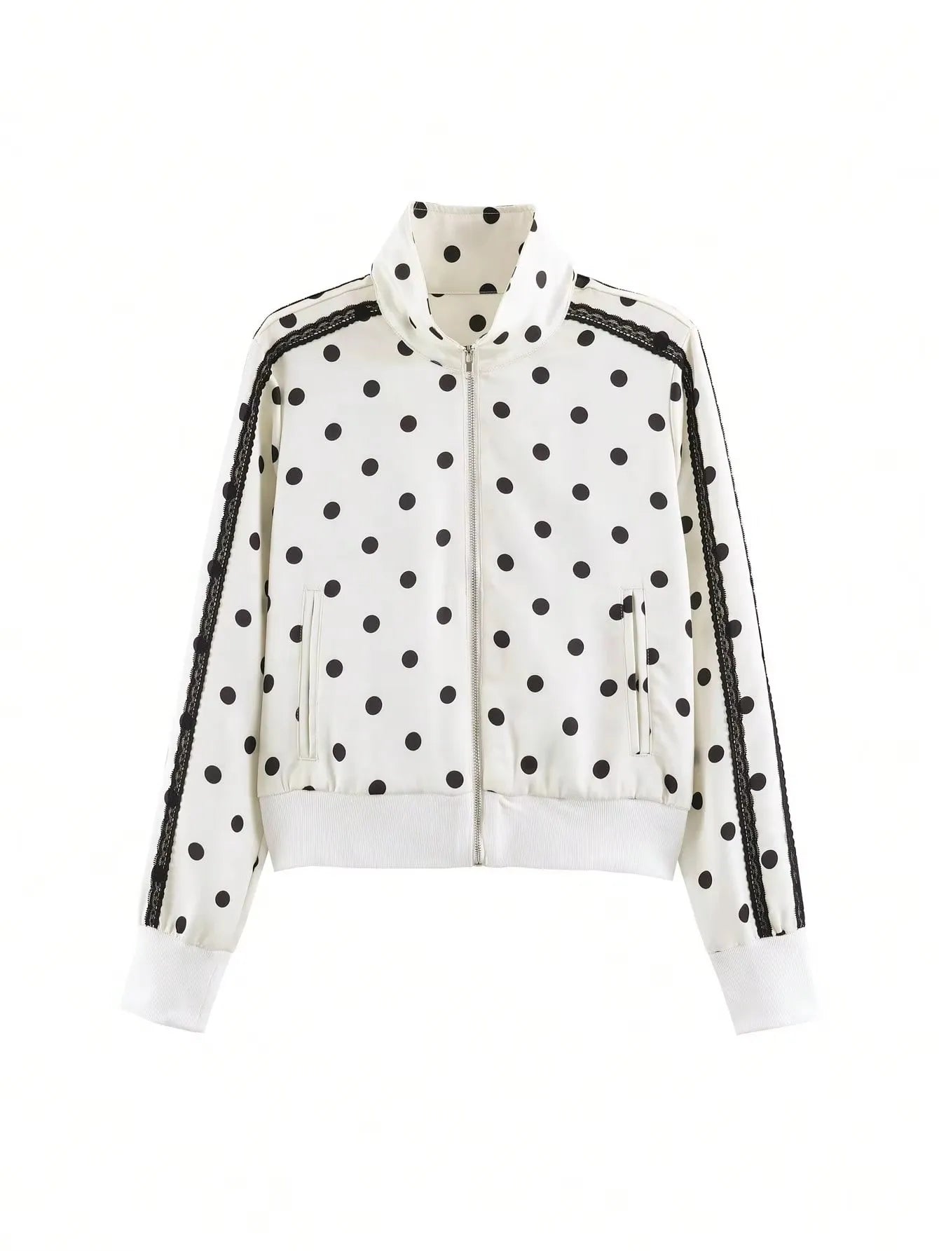 Elegant Polka Dot Pantsuit Stand Collar with Wide Leg for Women