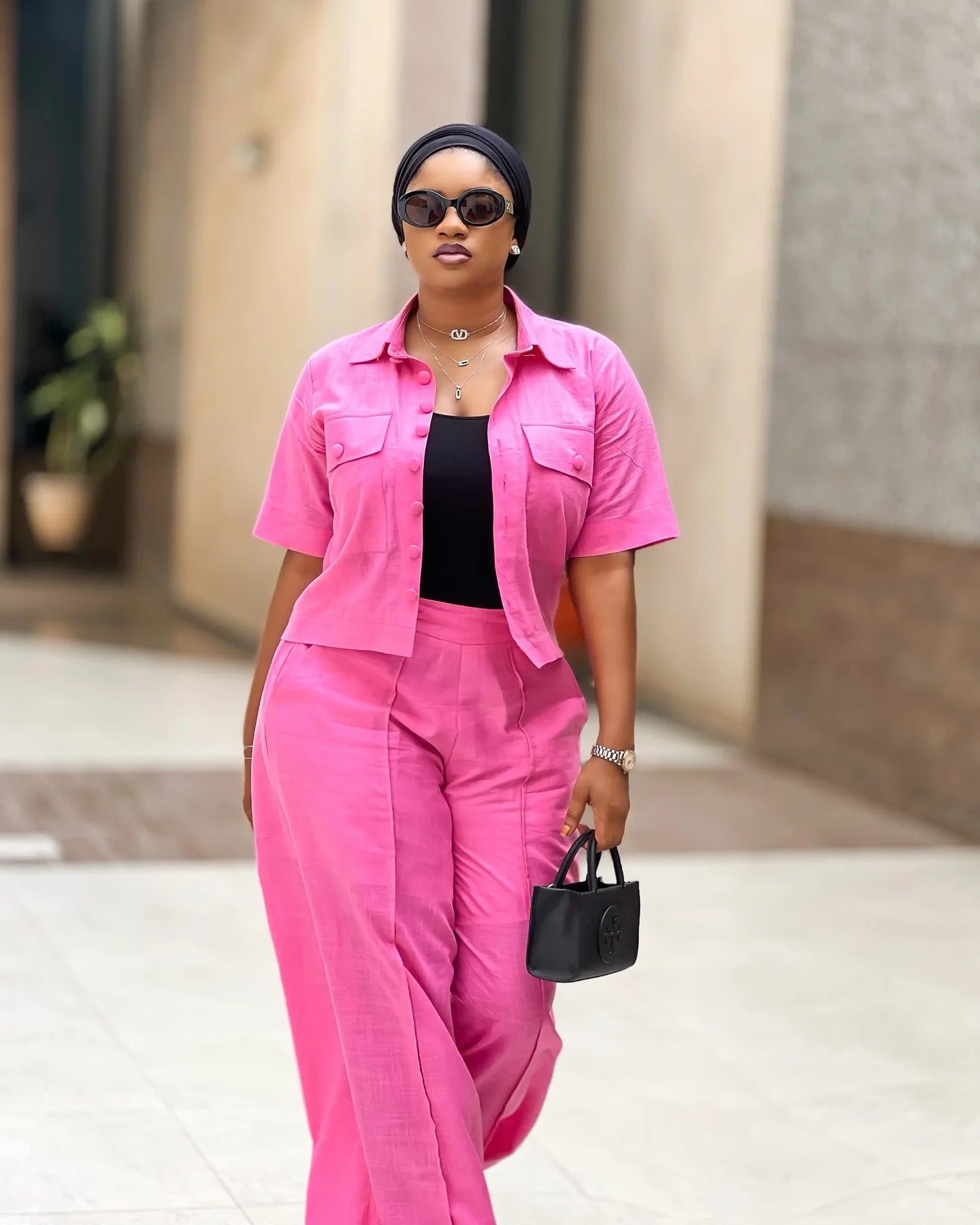 Two Pieces Women Pant Sets Solid Matching Sets Pocket Button Short Sleeve Top Empire Waist Wide Leg Pants Loose Fit 2025 Summer