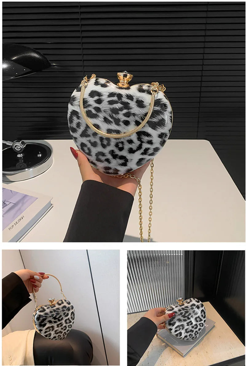 Leopard Print Heart Shaped Acrylic Clutch