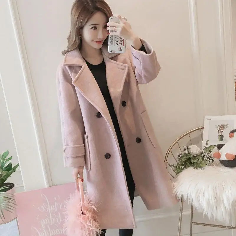 Padded Mixtures Jacket Woman Long Loose Cotton Wool Blend Coat for Women Pink Elegant Outerwears New in Novelty High Quality Hot