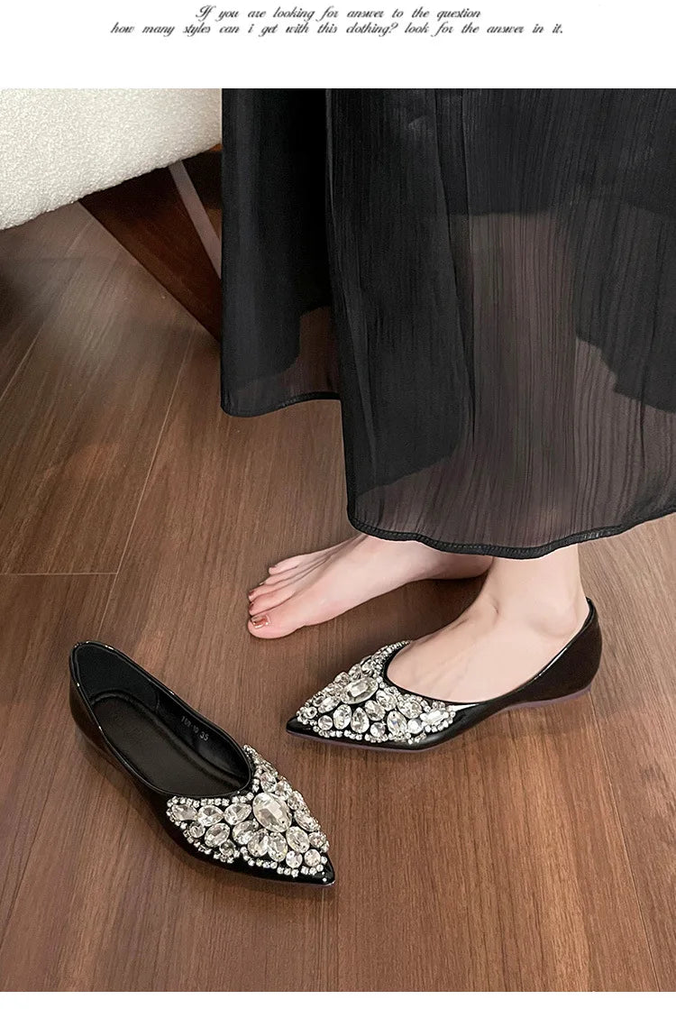 Elegant Patent Leather Rhinestone Ballet Flats for Women