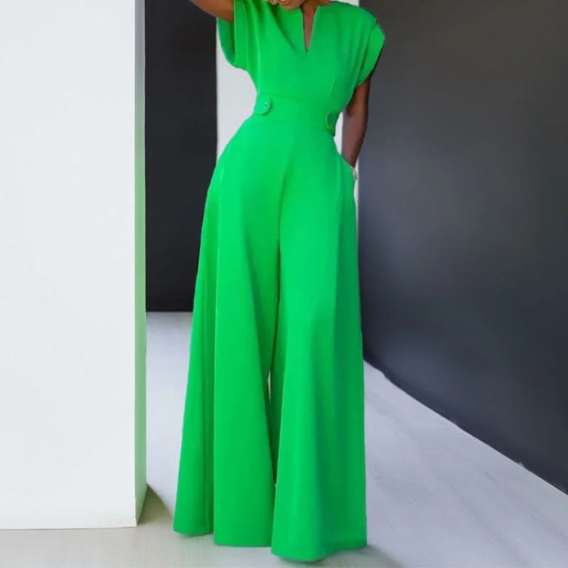 Elegant V Neck High Waist Wide Leg Sleeveless Jumpsuit for Women