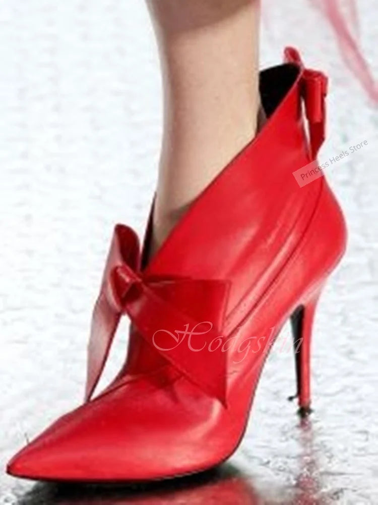 Elegant Bow Knot Solid Pointy Slip on Pumps for Women
