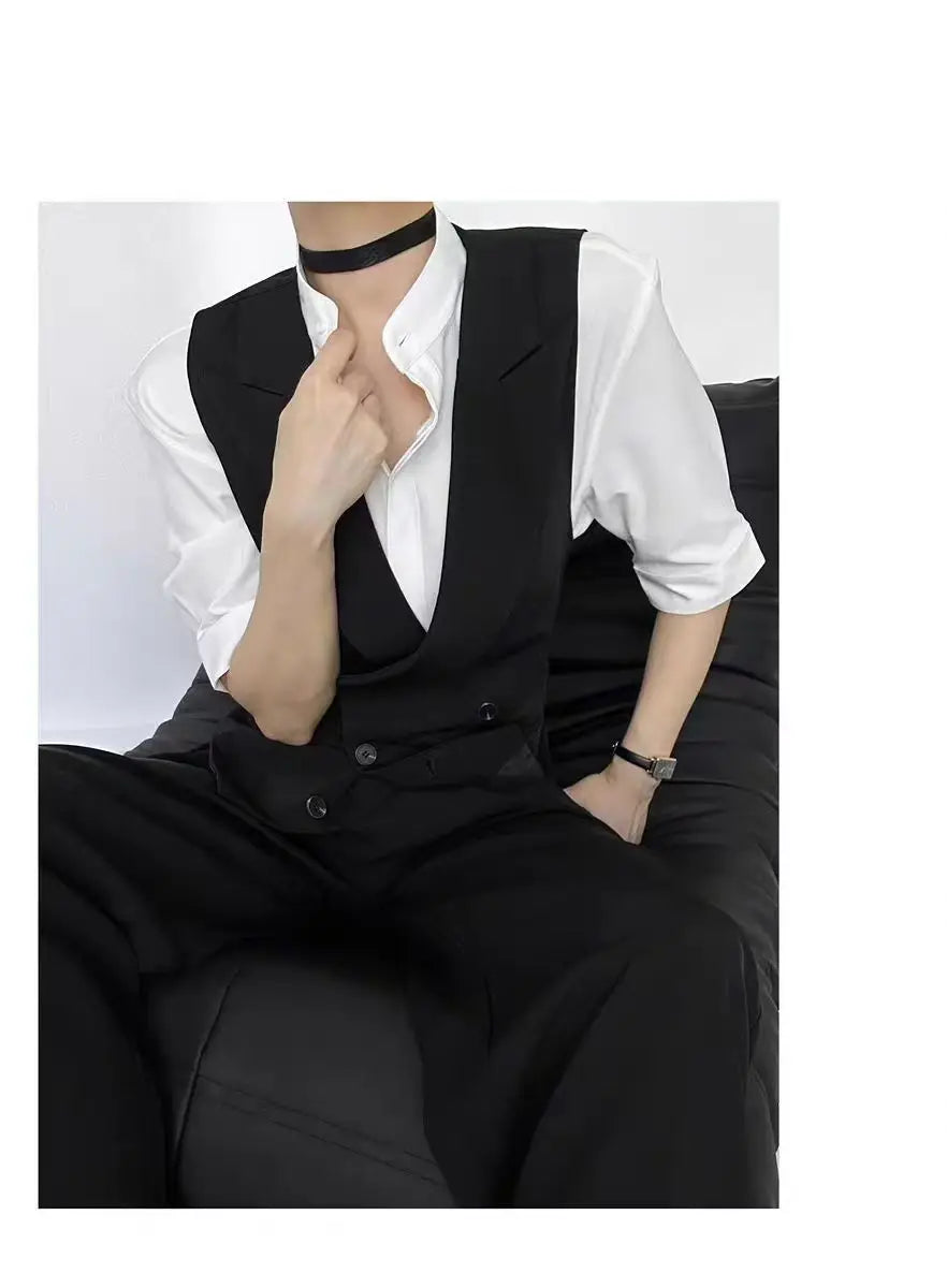 Slim Fit Black V-Neck Single Breasted Suit Vest for Women