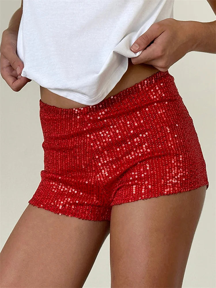 Summer Sequin Low Rise Elastic Waist Shorts for Women